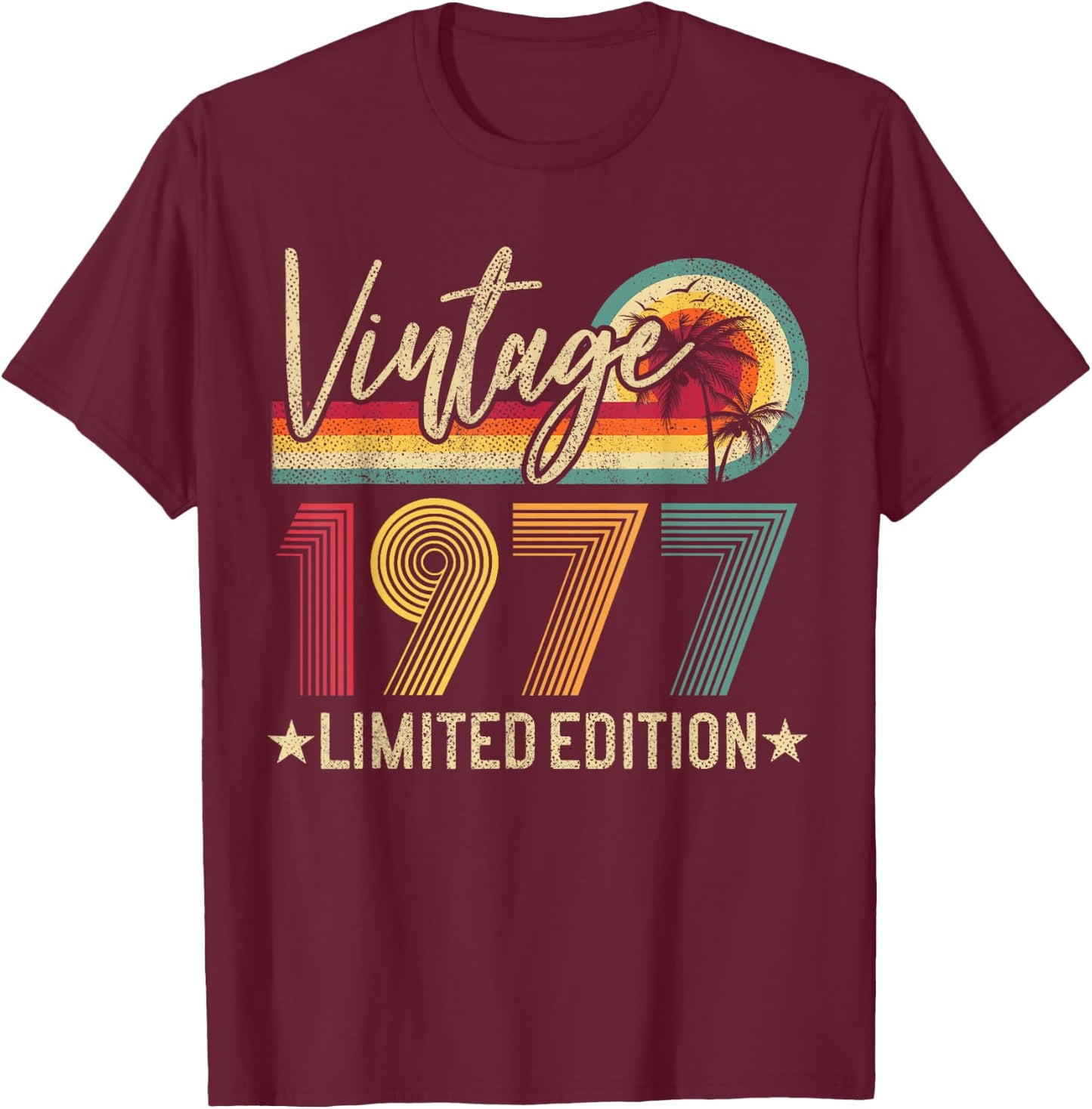 48th Birthday Vintage 1977 Men Women 48 Years Old Retro T-Shirt - T-Shirt | Maroon