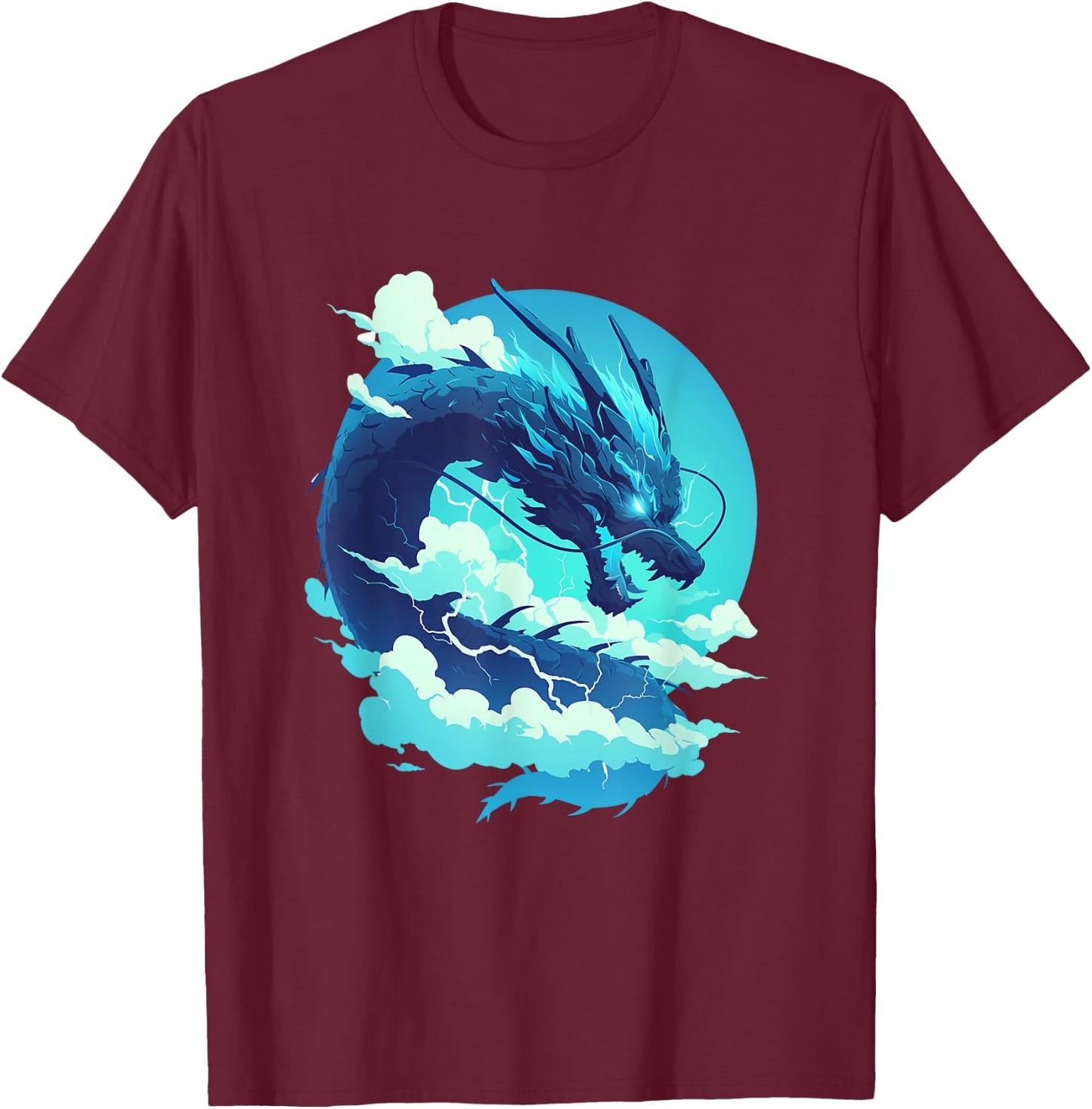 Sky Serpent: Blue Dragon of the Upper Realm T-Shirt - T-Shirt | Maroon