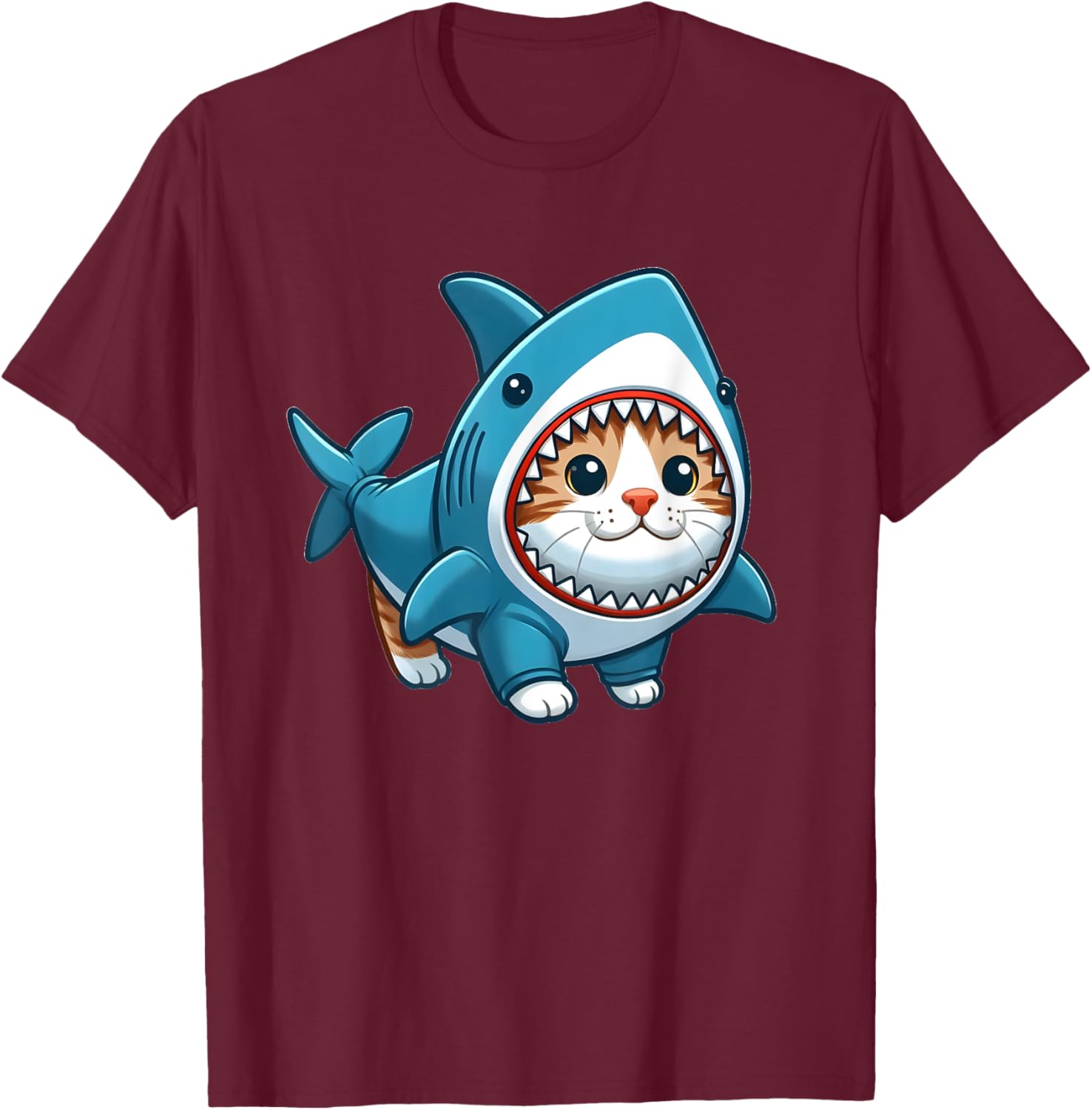Cat in Shark Costume Men Women Kids T-Shirt - T-Shirt | Maroon