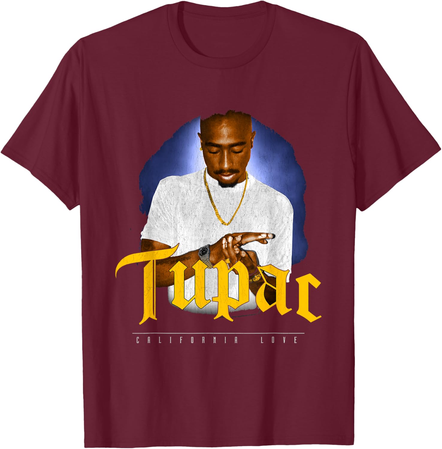 Official Tupac 247 Hands Down Logo T-Shirt - T-Shirt | Maroon