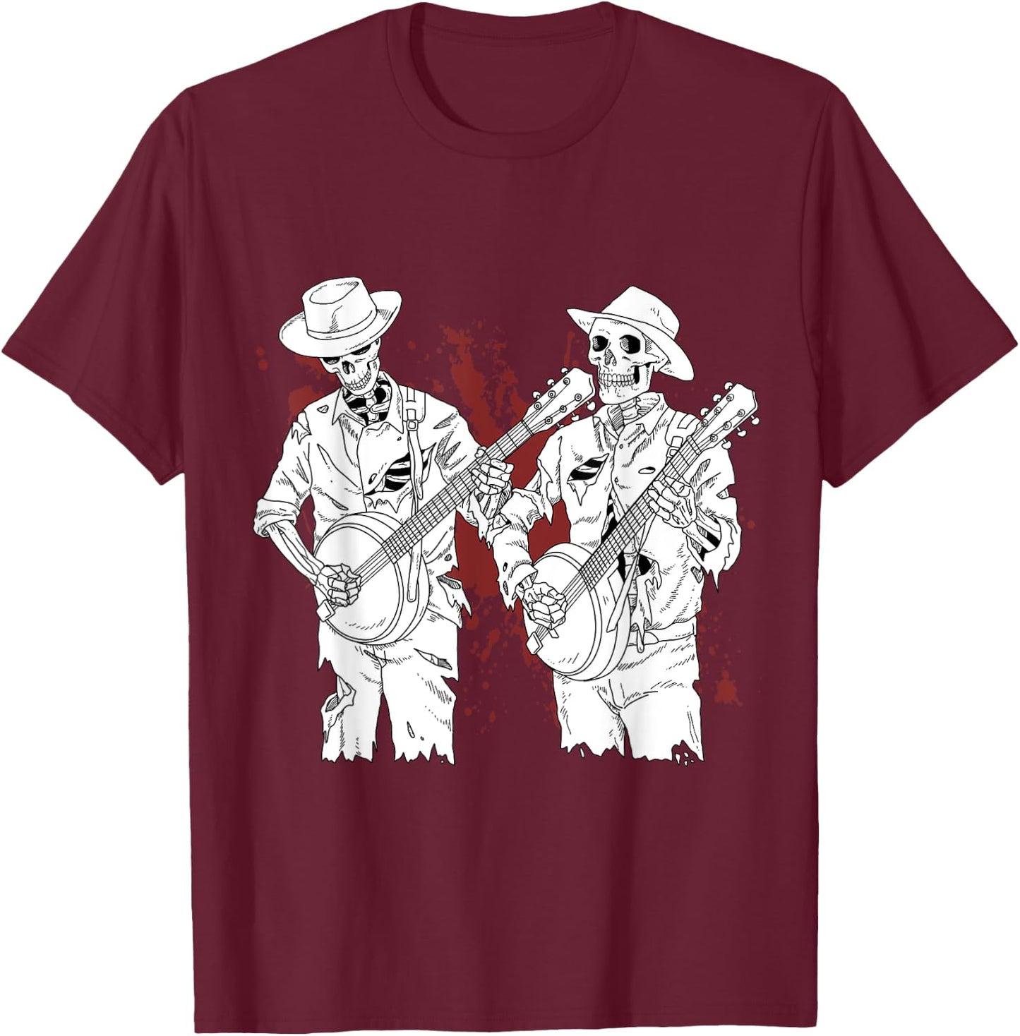 Banjo Scary Banjo Gifts Skeleton Bluegrass T-Shirt - T-Shirt | Maroon