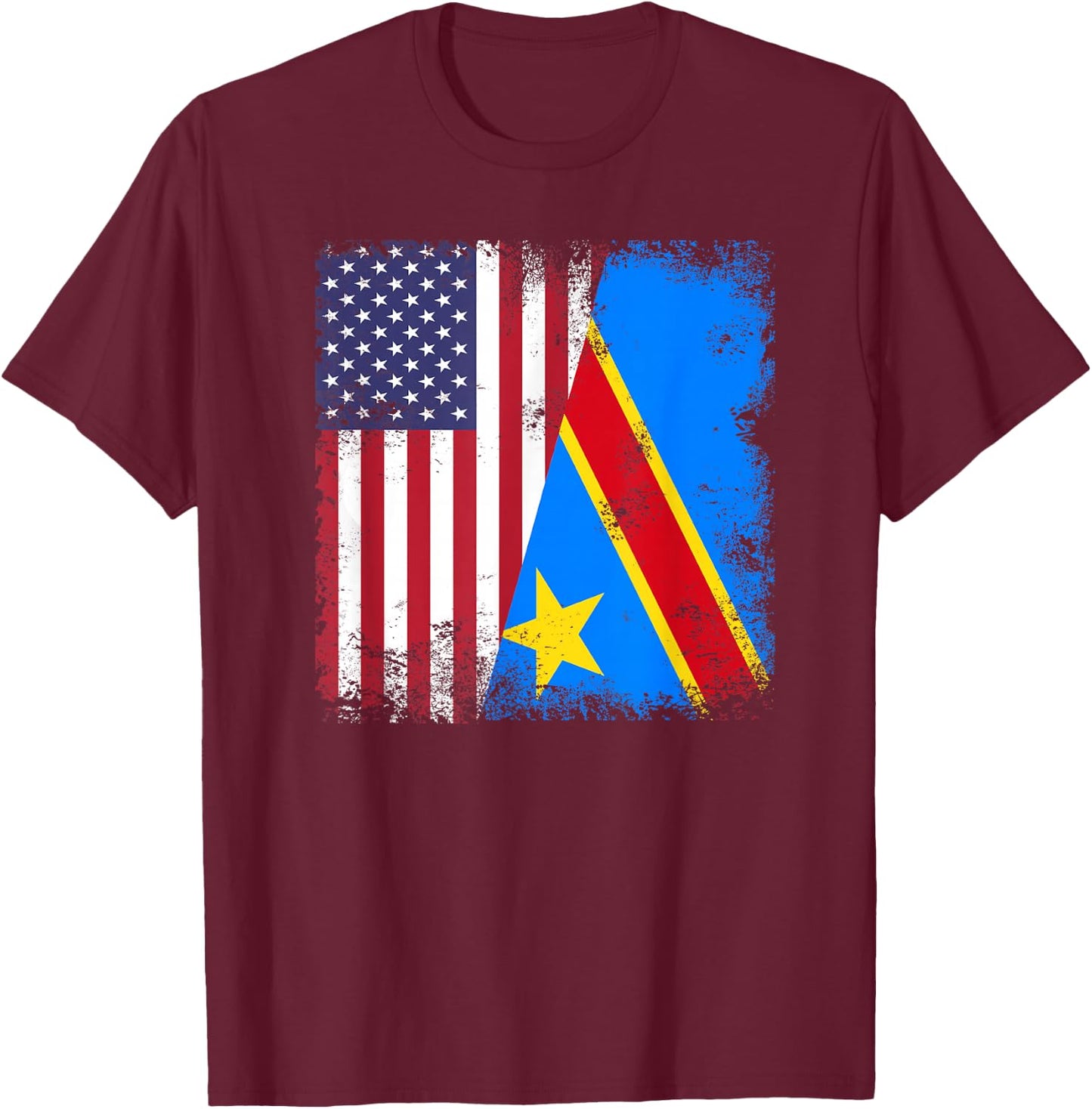 Half Congolese Flag | Vintage Congo USA Gift T-Shirt - T-Shirt | Maroon