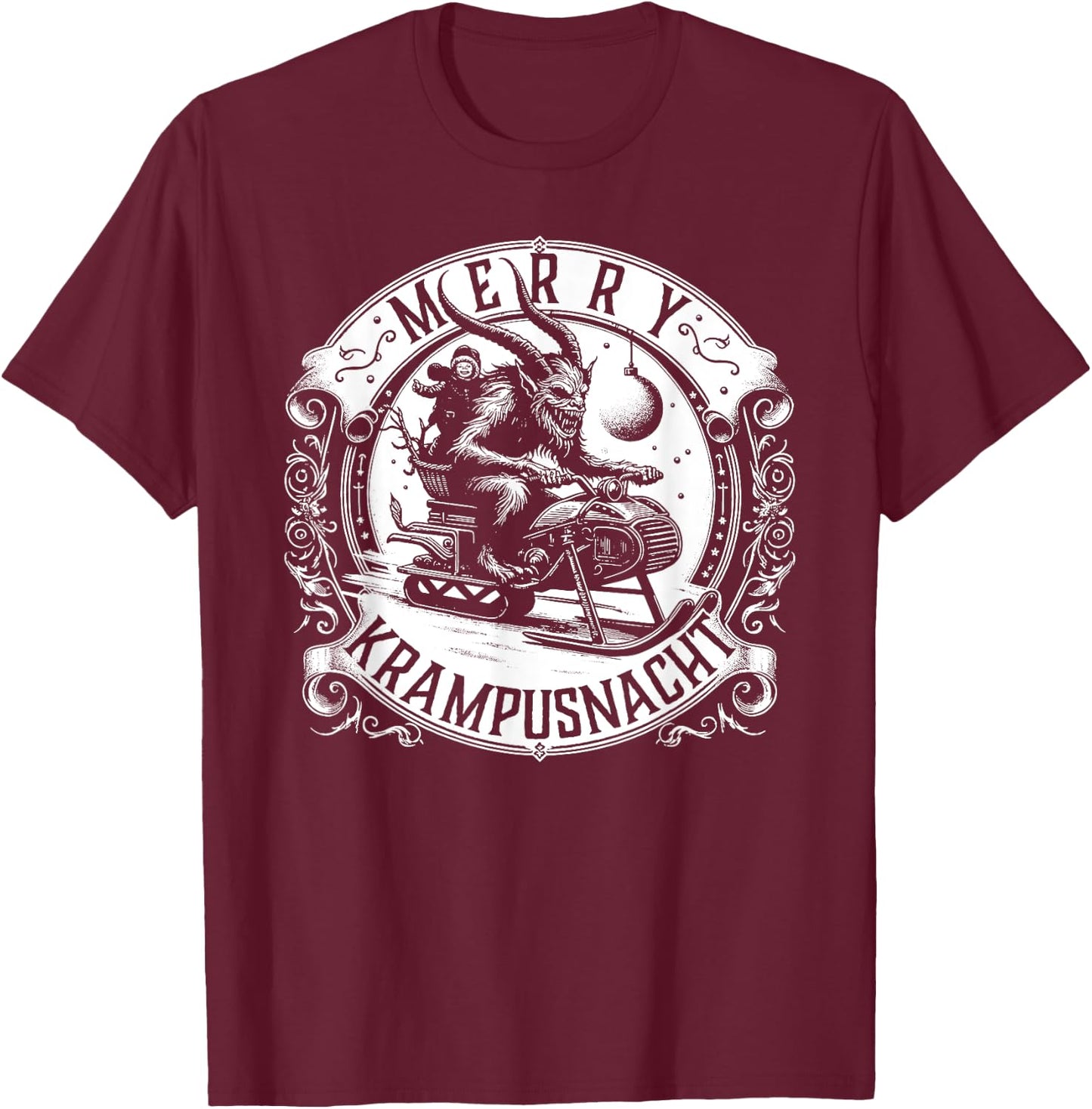 Krampusnacht Krampus on a Snowmobile T-Shirt - T-Shirt | Maroon