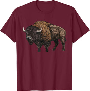 Retro American Bison Silhouette National Park Buffalo Lover T-Shirt - T-Shirt | Maroon