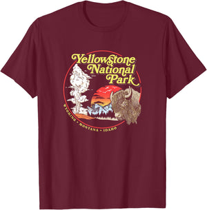 Yellowstone National Park Vintage 70's Old Faithful Graphic T-Shirt - T-Shirt | Maroon