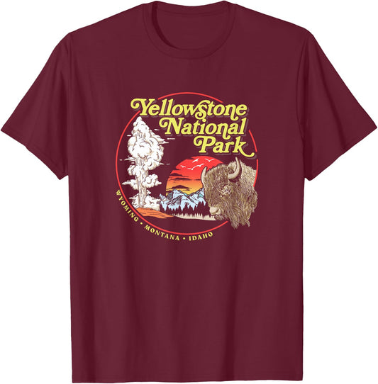 Yellowstone National Park Vintage 70's Old Faithful Graphic T-Shirt - T-Shirt | Maroon