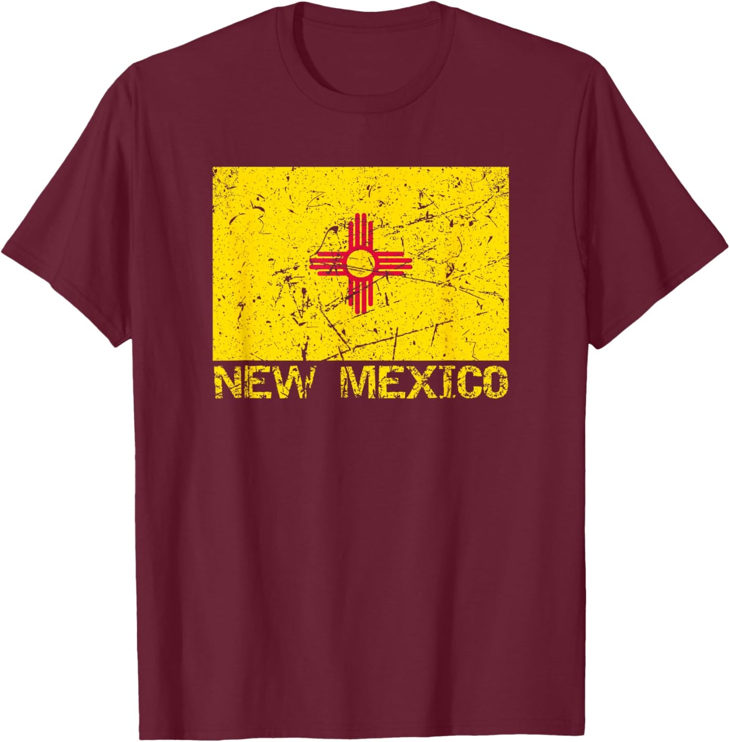New Mexico Flag Distressed Men Women Kids New Mexican T-Shirt - T-Shirt | Maroon