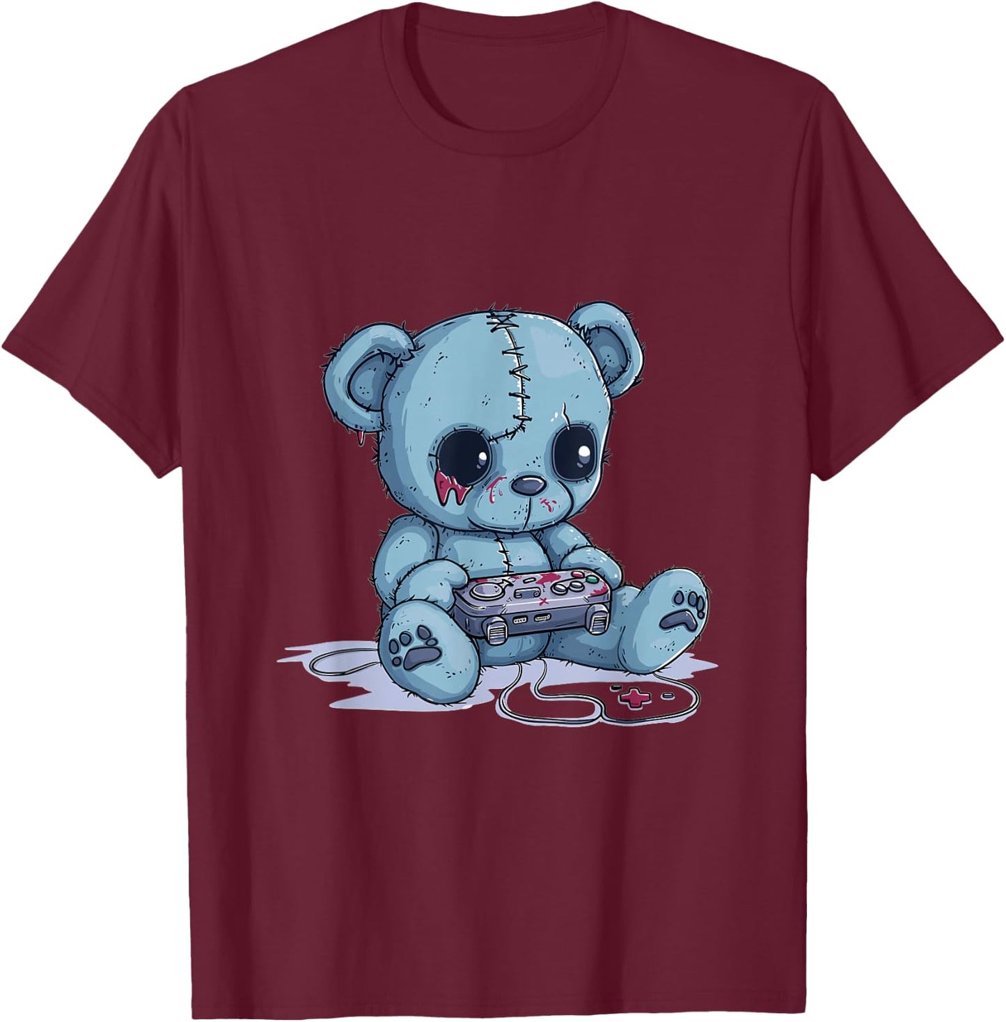 Goth Pastel Cute Creepy Kawaii Gamer Teddy Bear Gaming T-Shirt - T-Shirt | Maroon