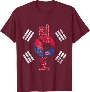 Korea Flag Martial Art Athlete Taekwondo T-Shirt - T-Shirt | Maroon