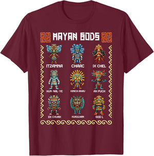 Ancient Mayan Gods Aztec Civilization Mythology Deities T-Shirt - T-Shirt | Maroon