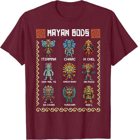 Ancient Mayan Gods Aztec Civilization Mythology Deities T-Shirt - T-Shirt | Maroon