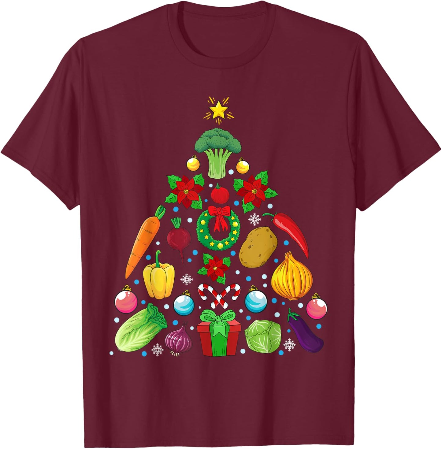 Vegetables Christmas Tree Vegan Gift T-Shirt - T-Shirt | Maroon