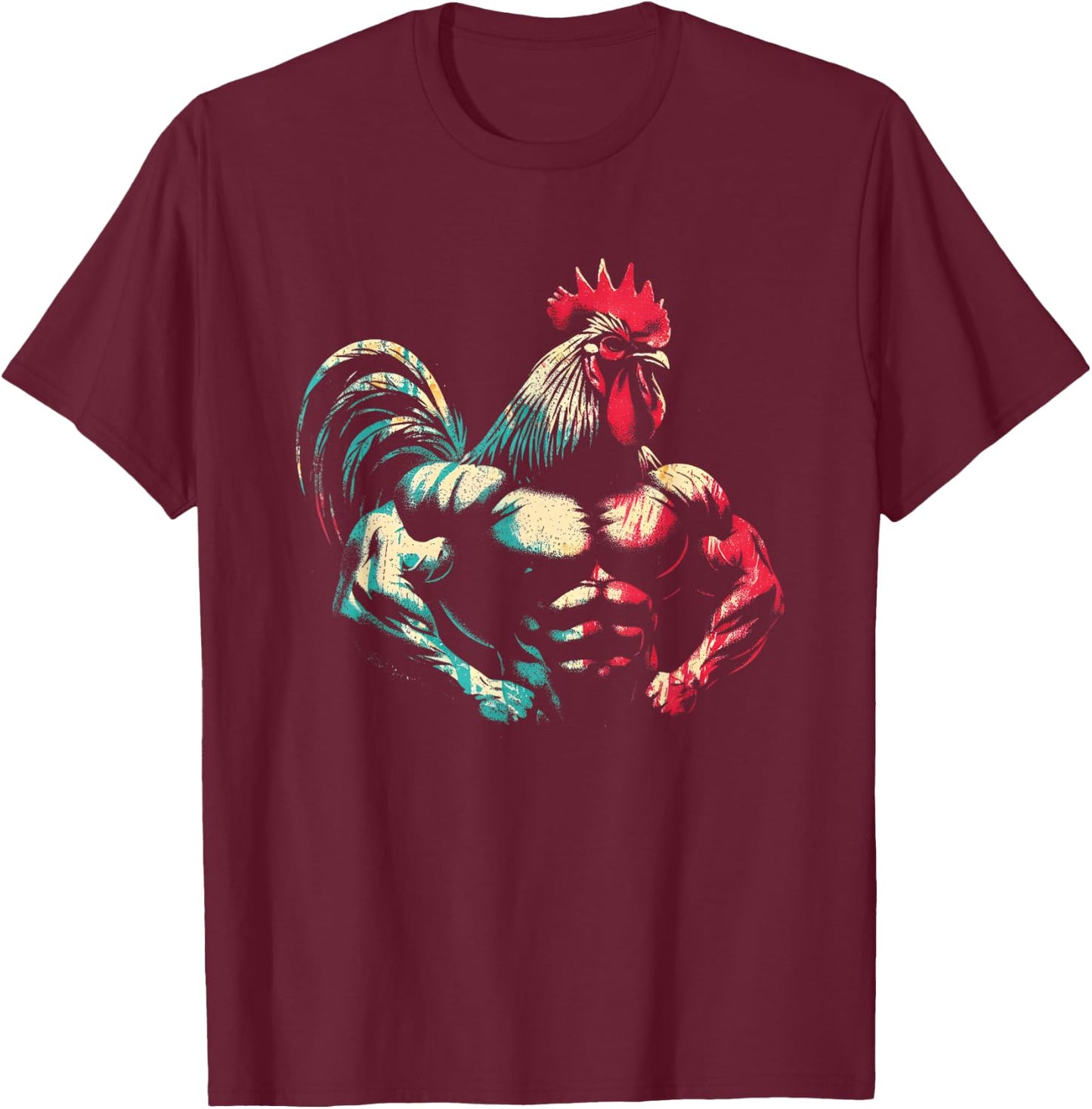Bodybuilder Rooster - Funny Weightlifting Rooster Workout T-Shirt - T-Shirt | Maroon