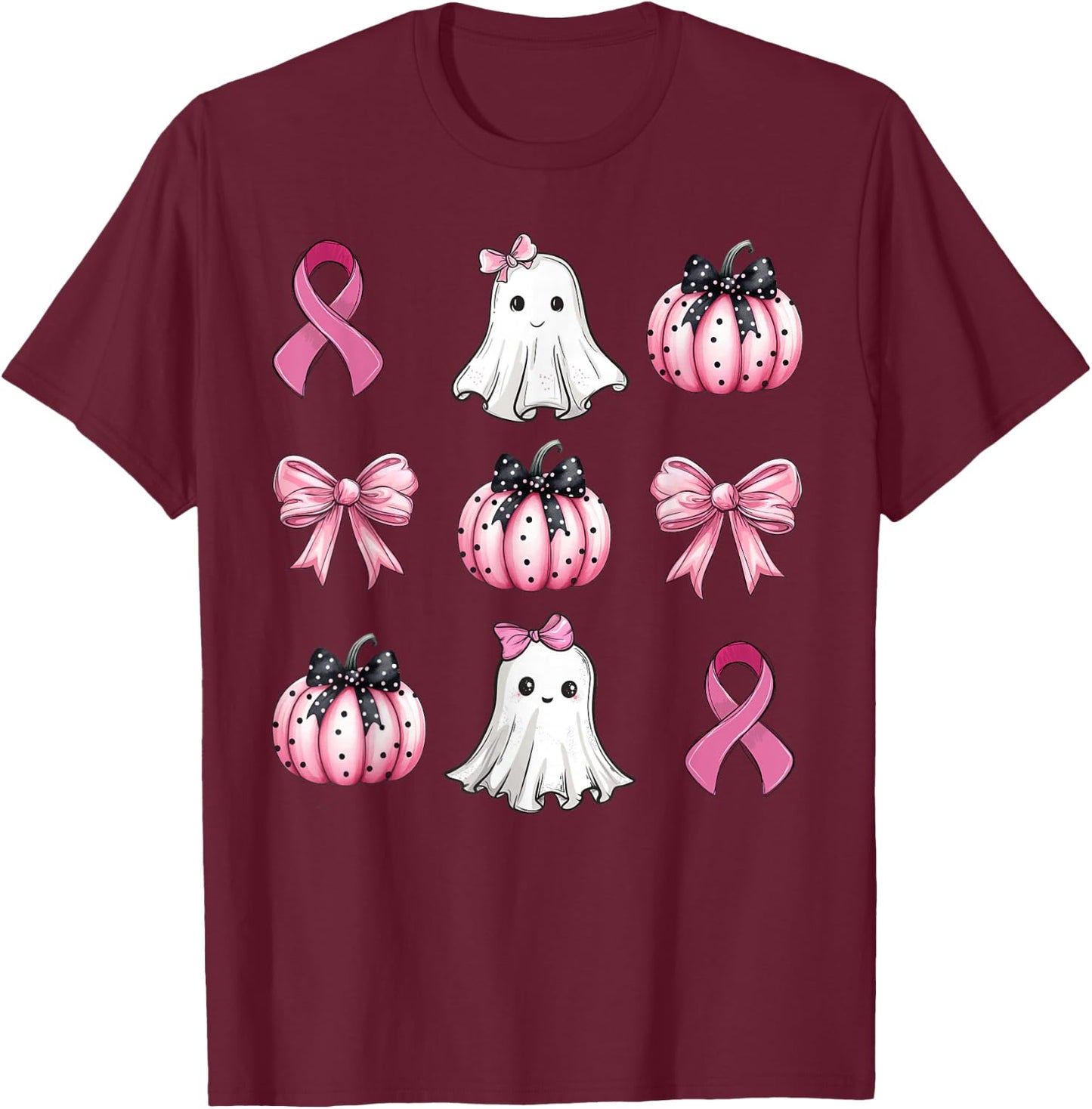 Breast Cancer Awareness Coquette Pink Pumpkin Ribbon Women's T-Shirt - T-Shirt | Maroon