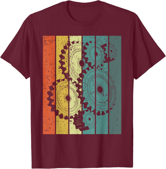 Mechanical Engineer Funny Retro Cogs Engineering Gear T-Shirt - T-Shirt | Maroon