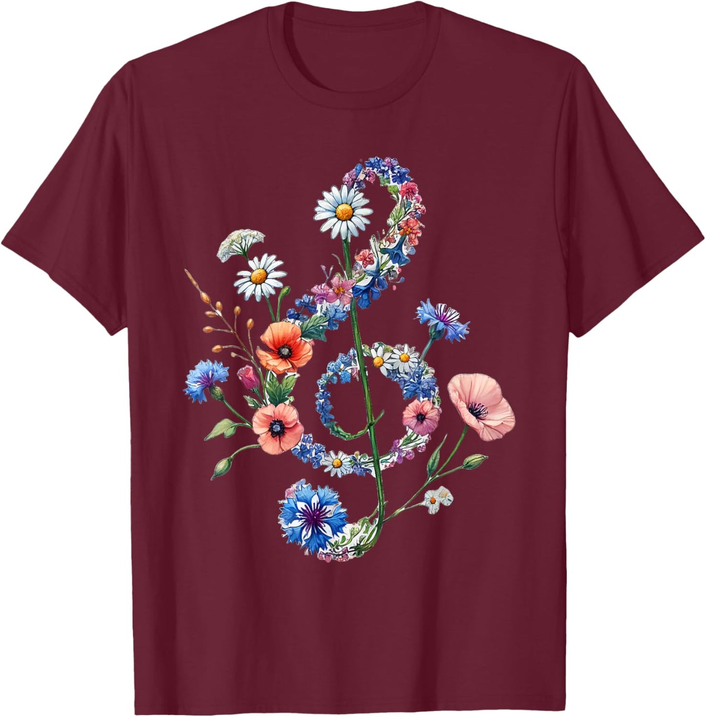 Wildflowers Treble Clef Flower Musical Note Music T-Shirt - T-Shirt | Maroon