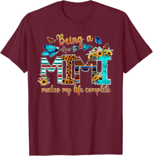 Being A Mimi Makes My Life Complete Butterfly Flowers T-Shirt - T-Shirt | Maroon