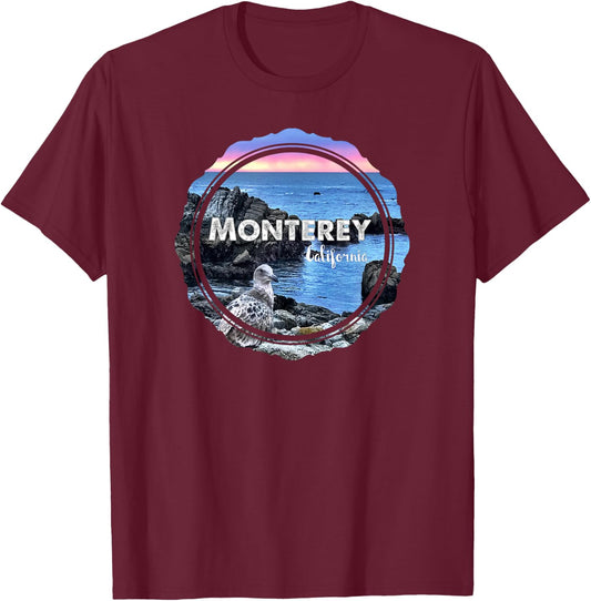 Monterey California Ocean Sunset Seagull Coastal Souvenir T-Shirt - T-Shirt | Maroon