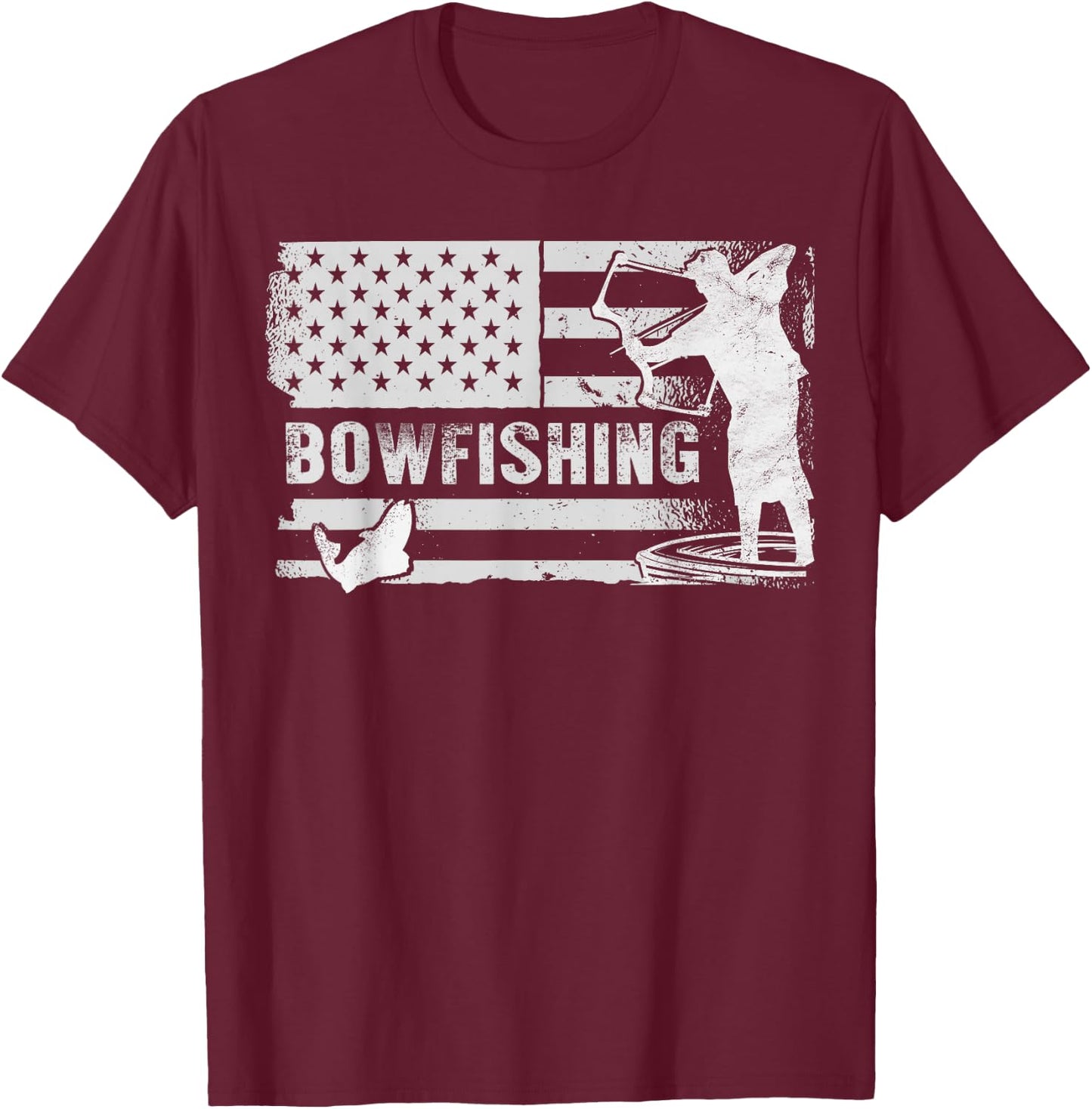 Bowfishing Vintage Look American Flag, Bow Hunting For Fish T-Shirt - T-Shirt | Maroon