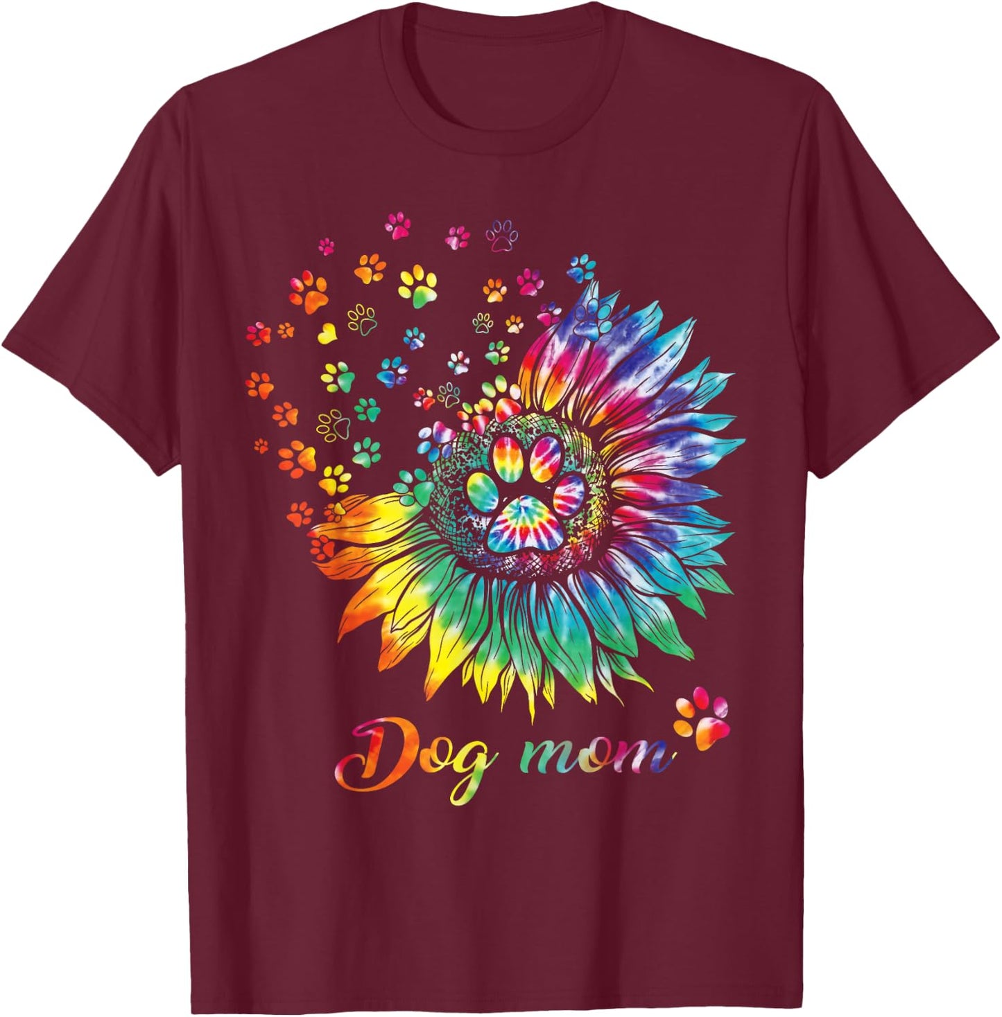 Sunflower Dog Mom Tie Dye Dog Lover Funny T-Shirt - T-Shirt | Maroon