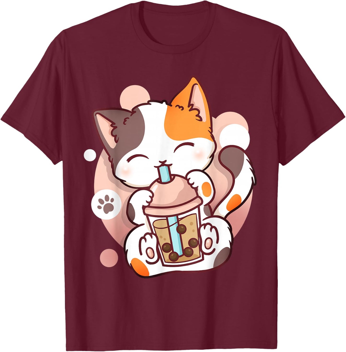 Cat Boba Tea Bubble Tea Anime Kawaii Neko Small T-Shirt - T-Shirt | Maroon