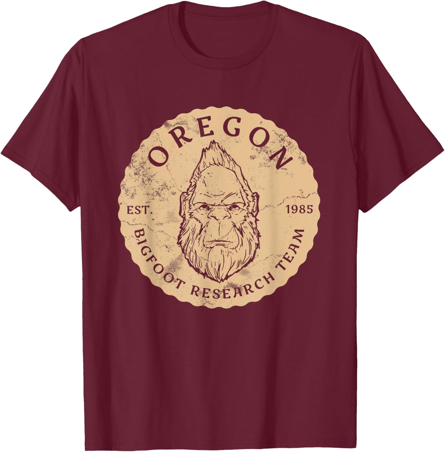 Bigfoot Research Team for Oregon Sasquatch Believers T-Shirt - T-Shirt | Maroon