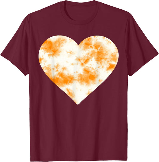 Heart Orange Tie Dye - Cute Valentines Day Graphic T-Shirt - T-Shirt | Maroon