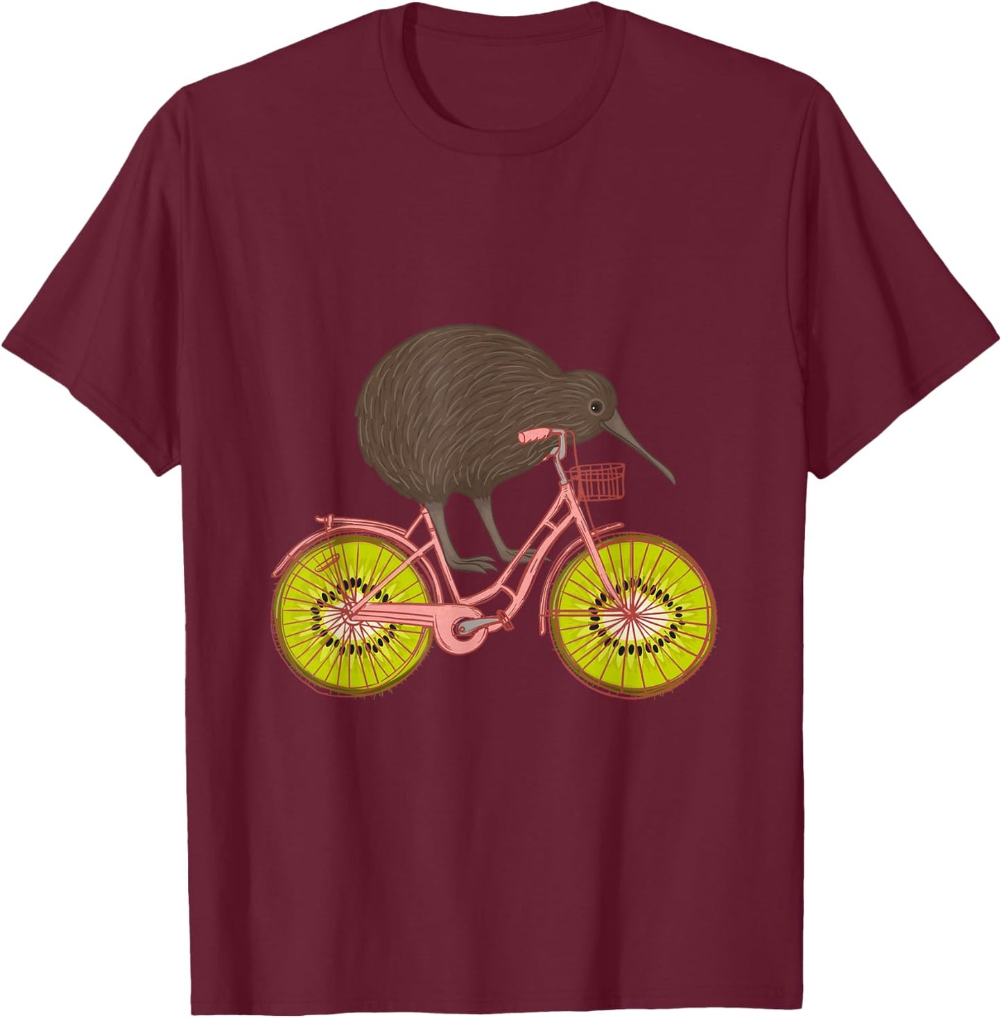 Cute Animal Kiwi Cycling New Zealand T-Shirt - T-Shirt | Maroon