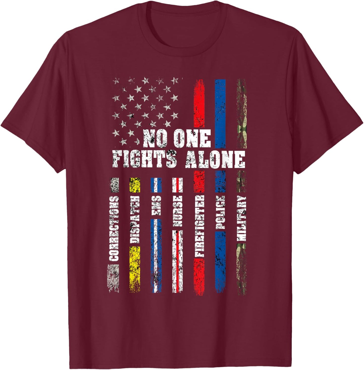 American Flag Thin Line Police Fire Military Nurse Responder Small T-Shirt - T-Shirt | Maroon