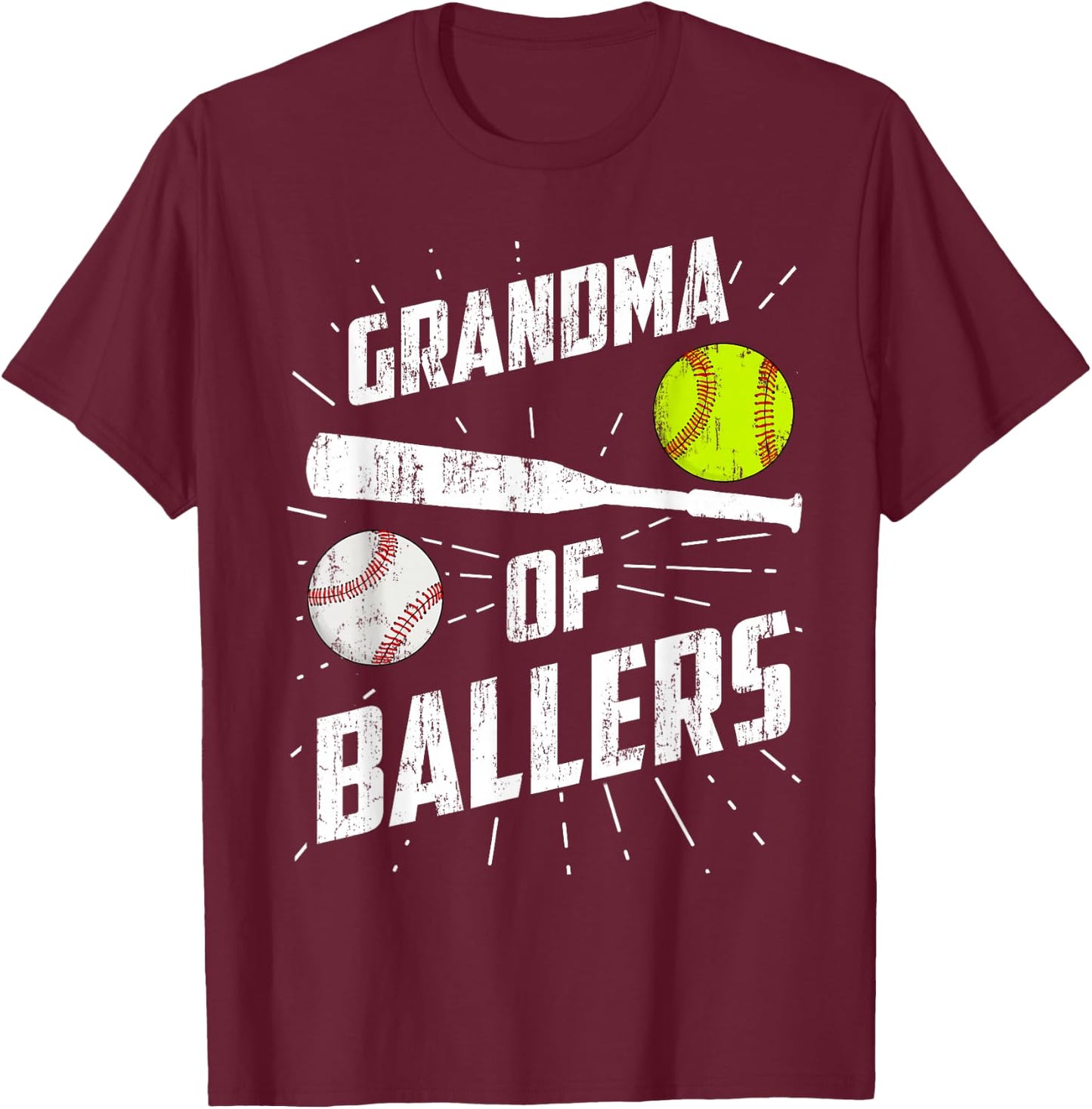 Grandma Of Ballers Funny Baseball Softball Mothers Day Gift T-Shirt - T-Shirt | Maroon