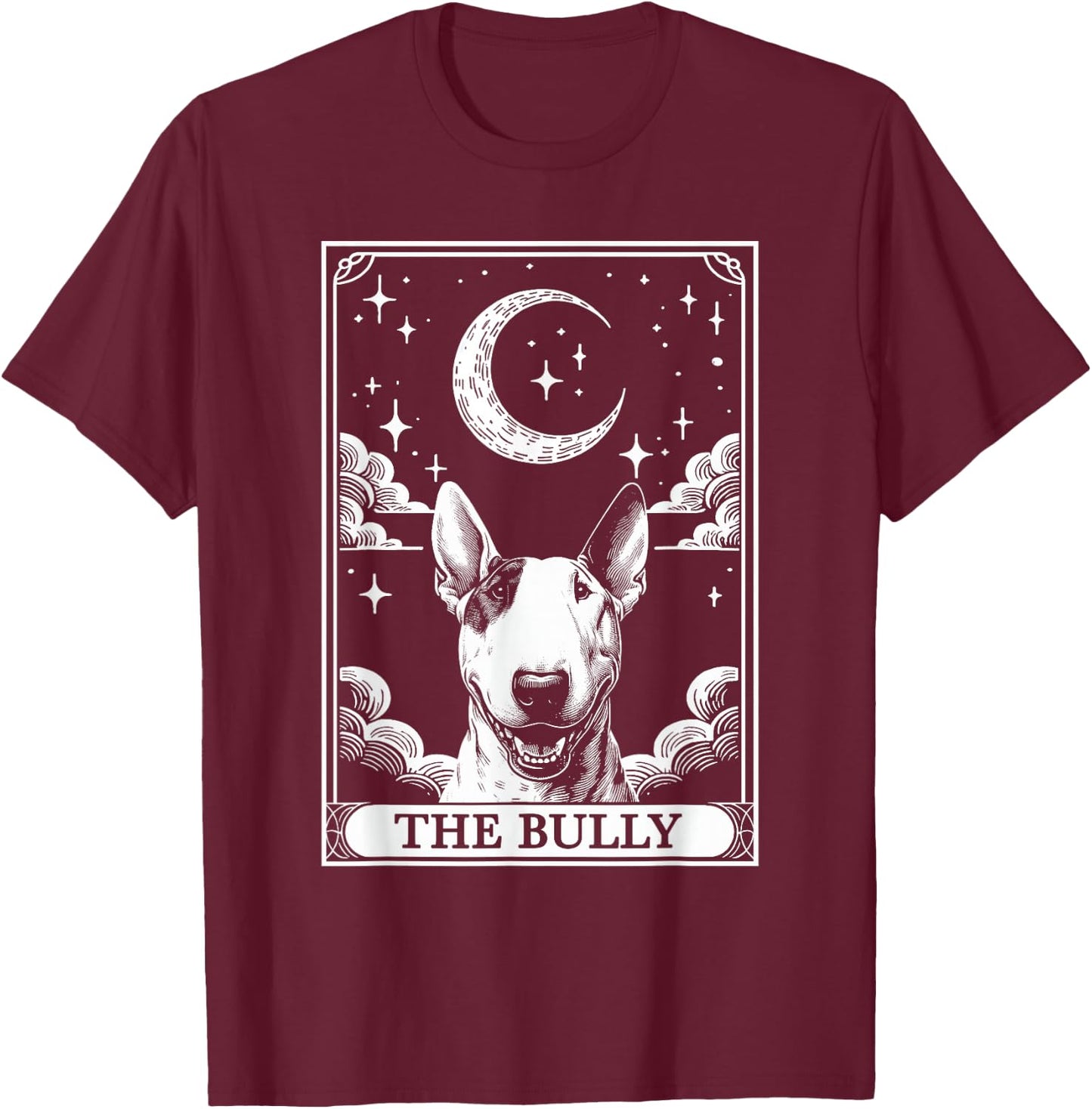 Tarot Card Vintage Crescent Moon Bull Terrier Bully Dog Mom T-Shirt - T-Shirt | Maroon