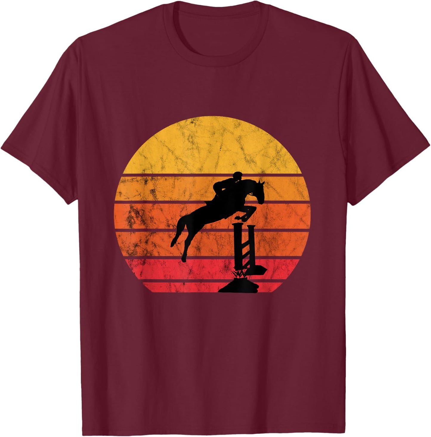 Jumping riding, retro, vintage, sunset, jumping horse T-Shirt - T-Shirt | Maroon