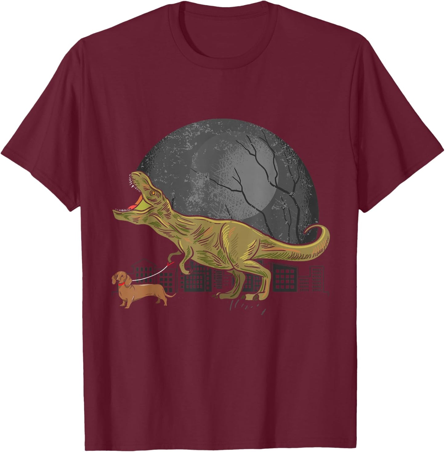 Dinosaur T Rex Dog Dachshund Women Girls Kids T-Shirt - T-Shirt | Maroon