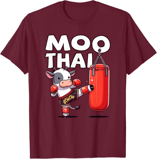 Muay Thai, Moo Thai | Thai Boxing For Youth, Muay Thai Cow T-Shirt - T-Shirt | Maroon