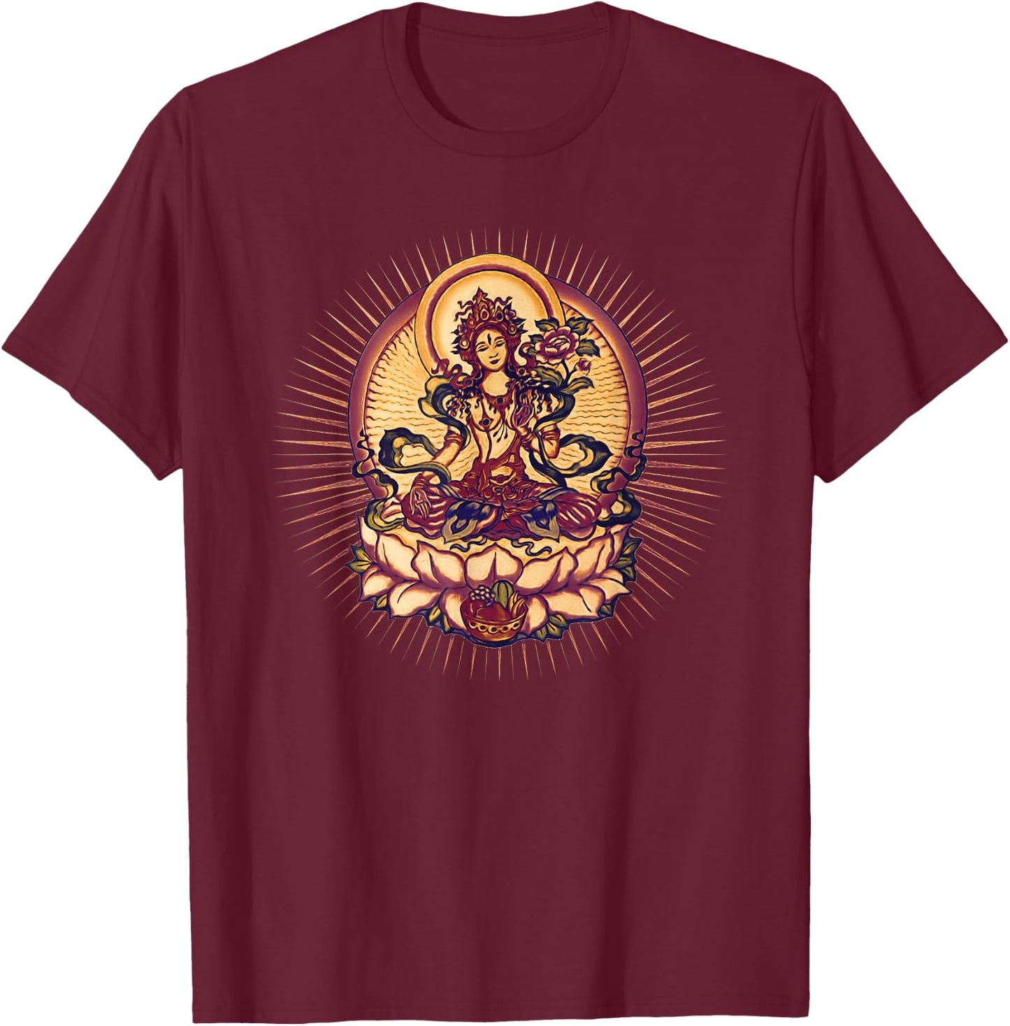 Tara Tibet Buddhism Lotus Meditation Yoga Om Spirituality T-Shirt - T-Shirt | Maroon