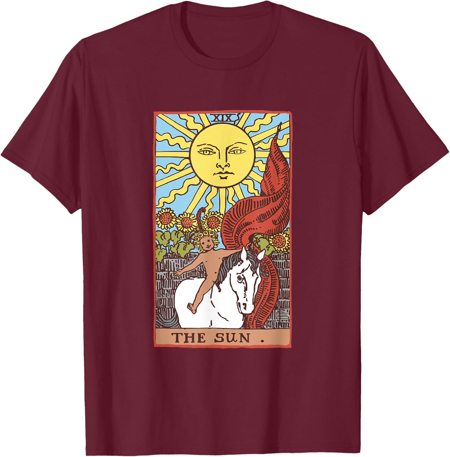 Sun Tarot Card Rider Waite T-Shirt - T-Shirt | Maroon