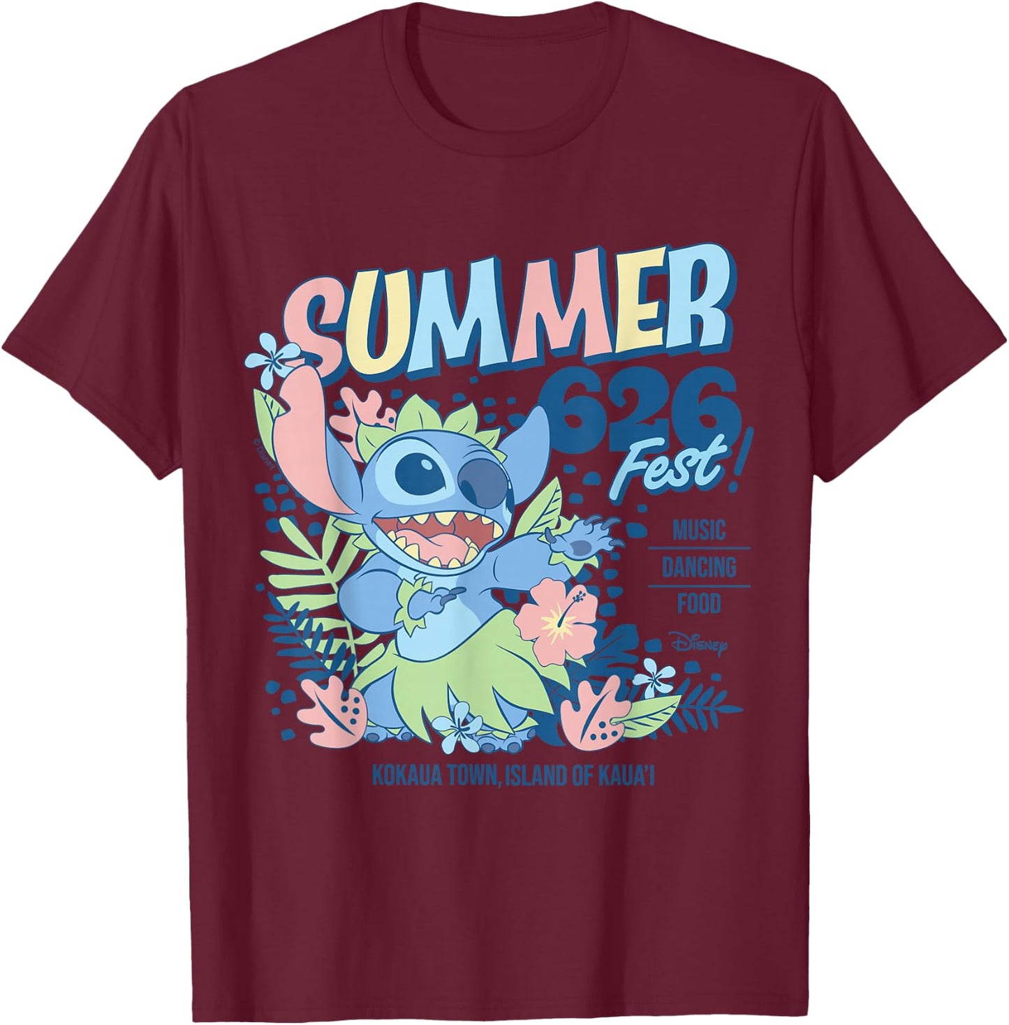Lilo & Stitch - Summer Fest 626 Kokaua Town Kaua'i Hawaii T-Shirt - T-Shirt | Maroon