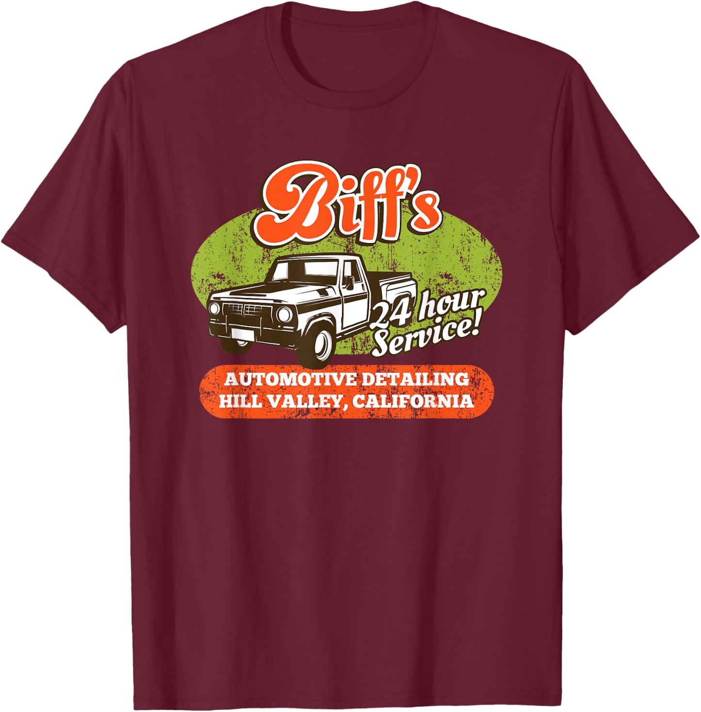 Biff’s Auto Detailing Hill Valley California T-Shirt - T-Shirt | Maroon