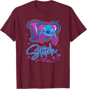 Lilo & Stitch - I Love Stitch Airbrush T-Shirt - T-Shirt | Maroon