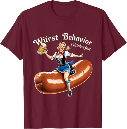 Wurst Behavior: Oktoberfest Bratwurst Sausage Shenanigans T-Shirt - T-Shirt | Maroon