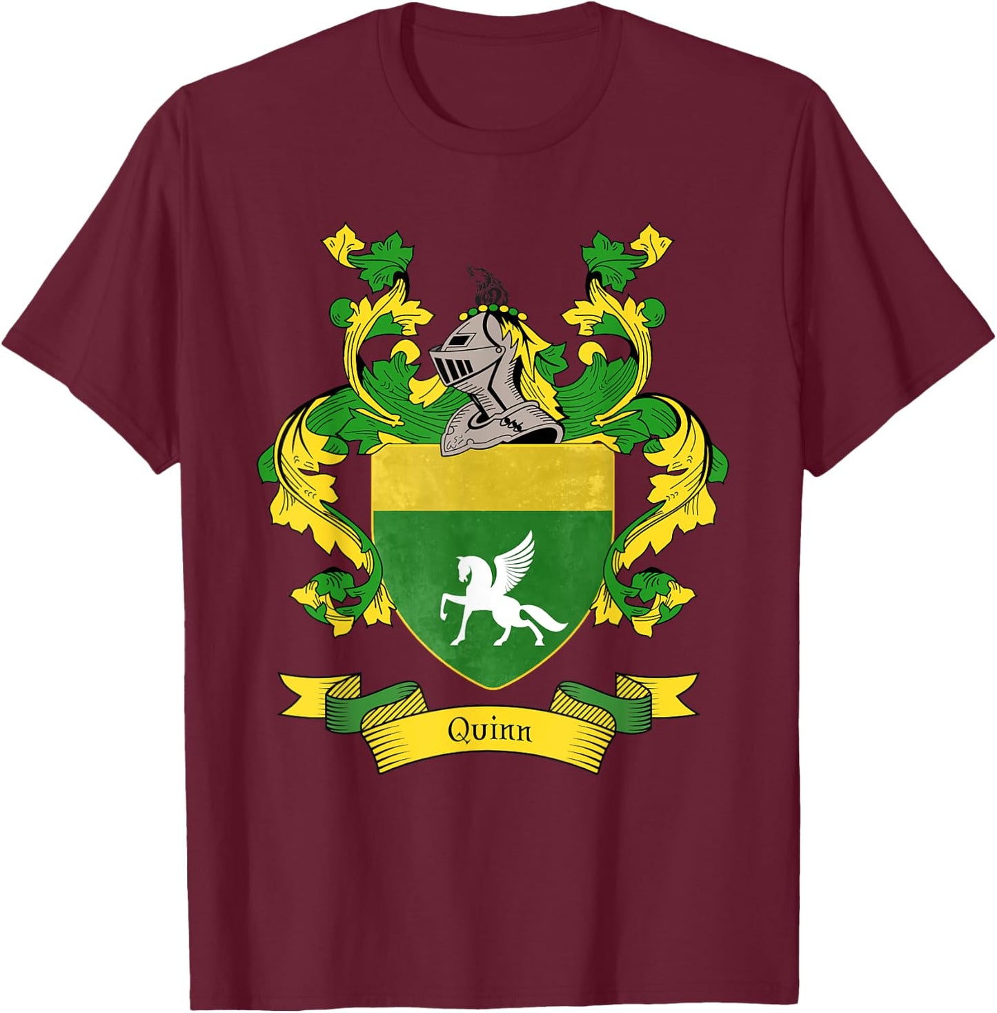 Quinn Coat of Arms | Quinn Surname Family Crest T-Shirt - T-Shirt | Maroon