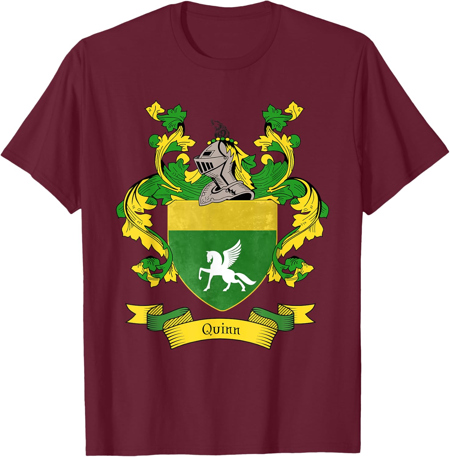 Quinn Coat of Arms | Quinn Surname Family Crest T-Shirt - T-Shirt | Maroon
