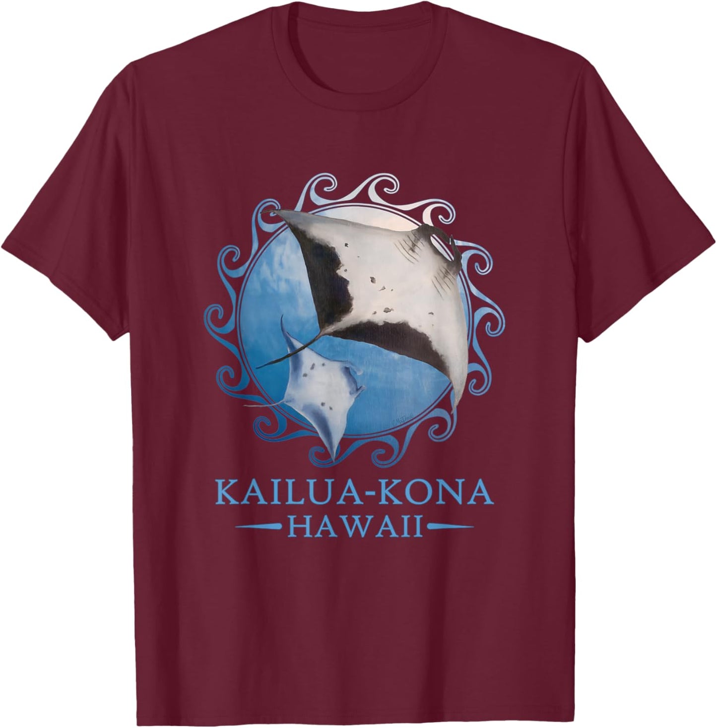 Kailua-Kona Hawaii Stingray Manta Ray Ocean Animals T-Shirt - T-Shirt | Maroon