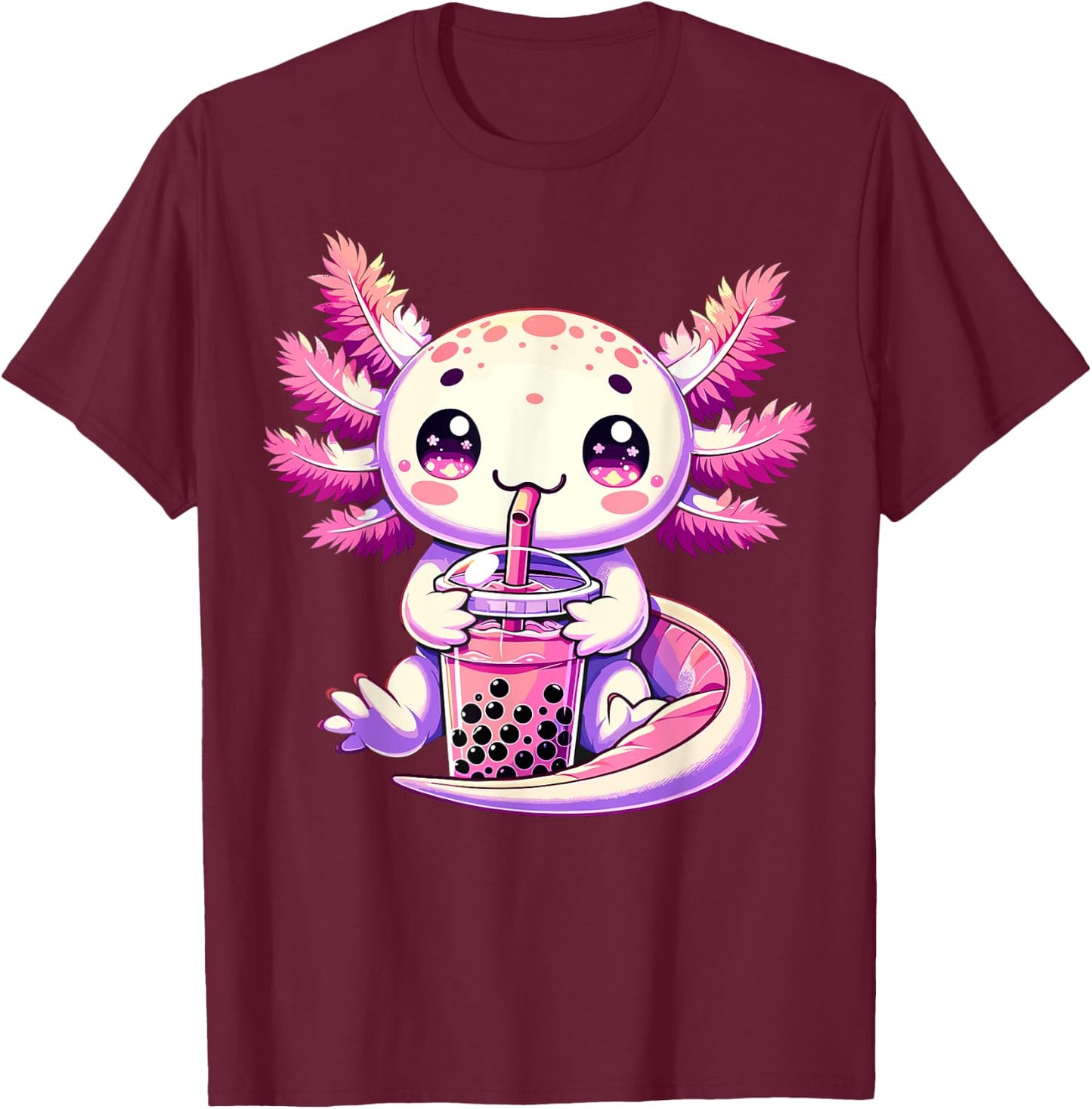 Axolotl Boba Tea Bubble Tea Anime Cute Kawaii Axolotl T-Shirt - T-Shirt | Maroon
