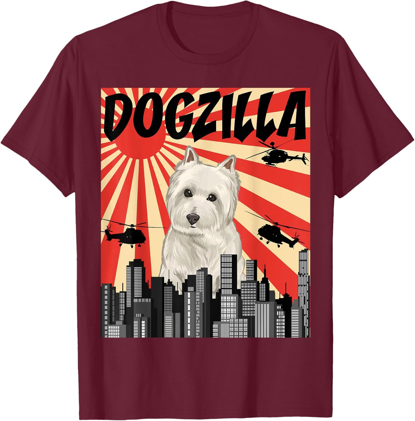 Funny Retro Japanese Dogzilla West Highland White Terrier T-Shirt - T-Shirt | Maroon