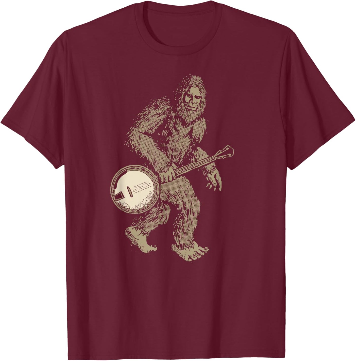 Grassquatch! Vintage Bigfoot & Bluegrass Banjo Music T-Shirt - T-Shirt | Maroon