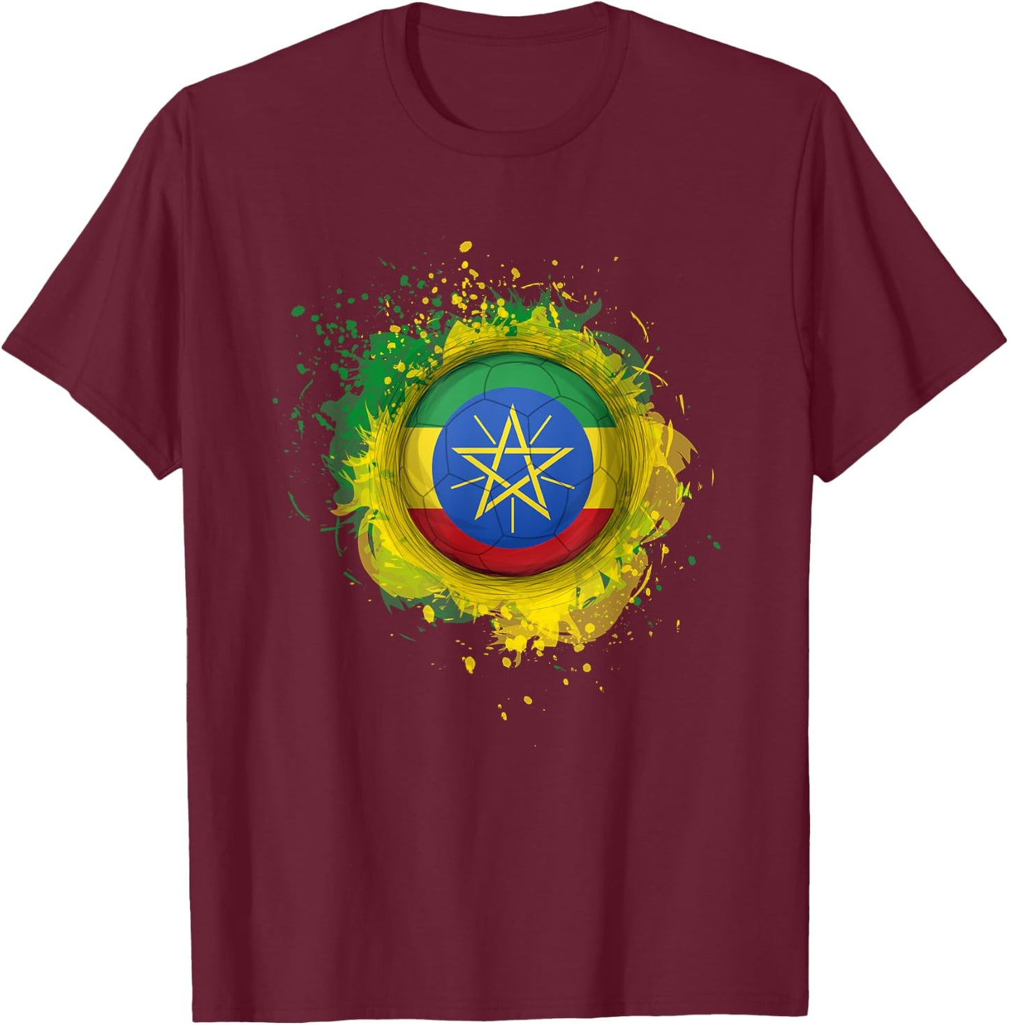 Proud Heritage Ethiopia Flag Soccer Ball T-Shirt - T-Shirt | Maroon