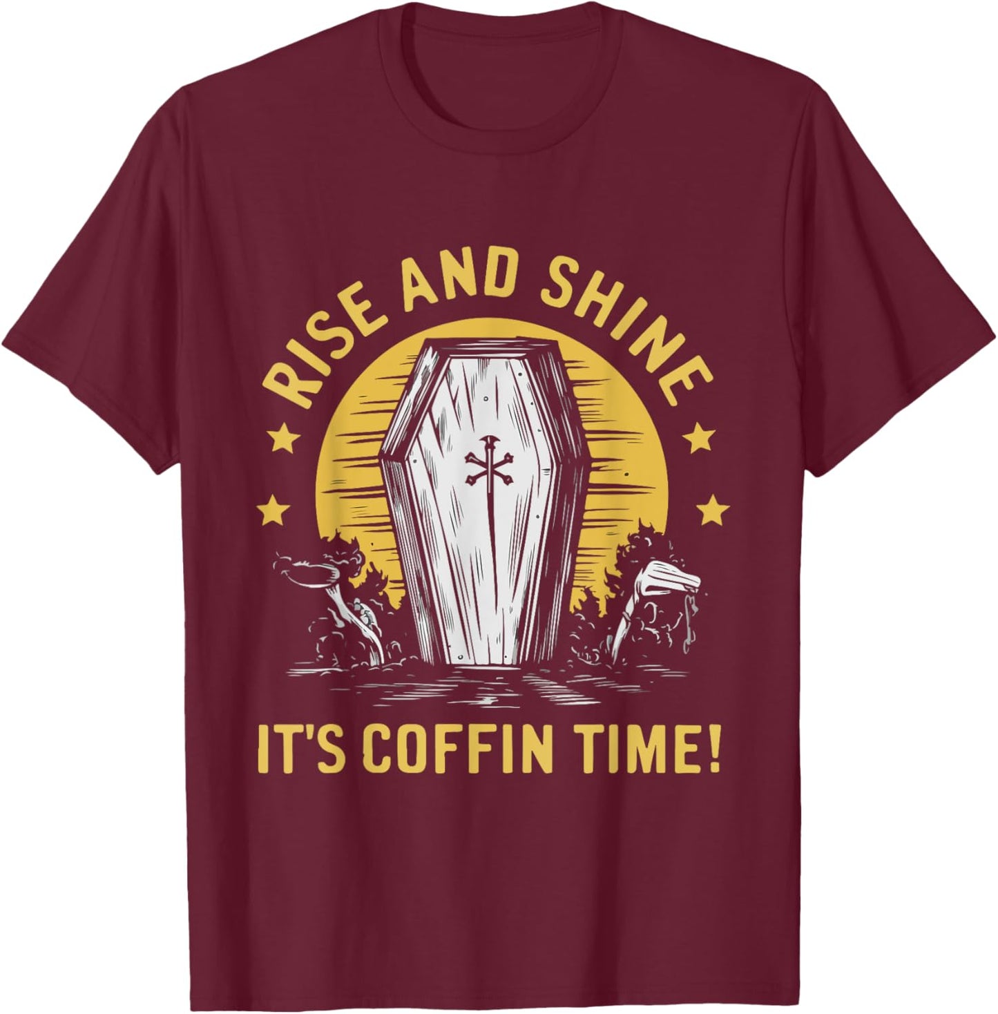 Rising Coffin Humor Funny Casket Funeral Horror Costume T-Shirt - T-Shirt | Maroon
