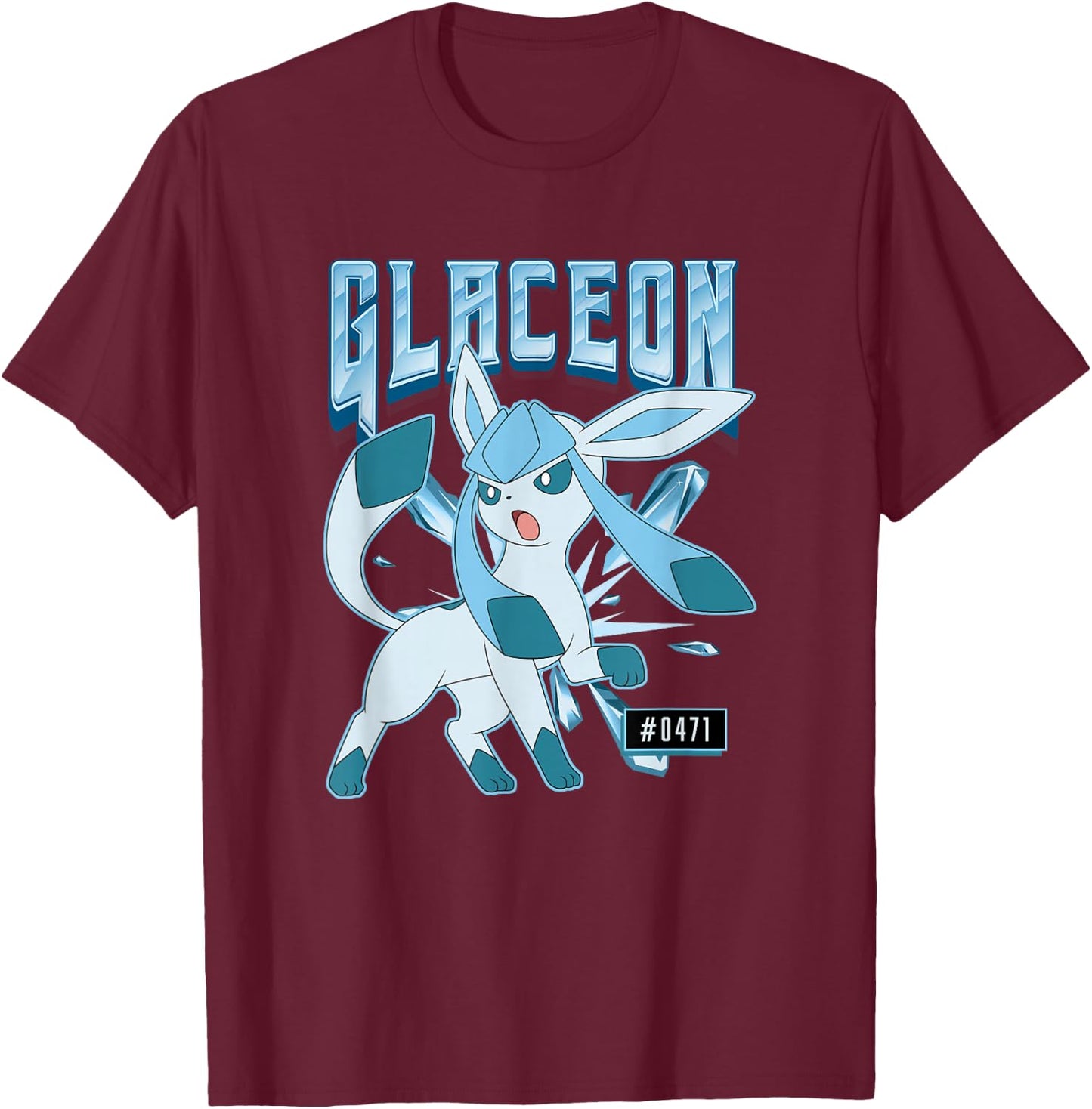 Pokémon Glaceon #0471 Ice Type Eeveelution Portrait T-Shirt - T-Shirt | Maroon