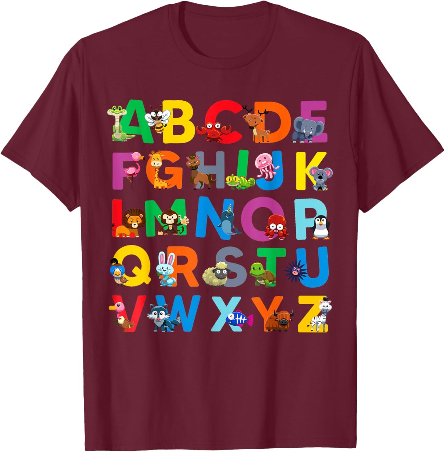 Zoo Animal Alphabet ABCs Animals Learning A-Z ABC Letters T-Shirt - T-Shirt | Maroon